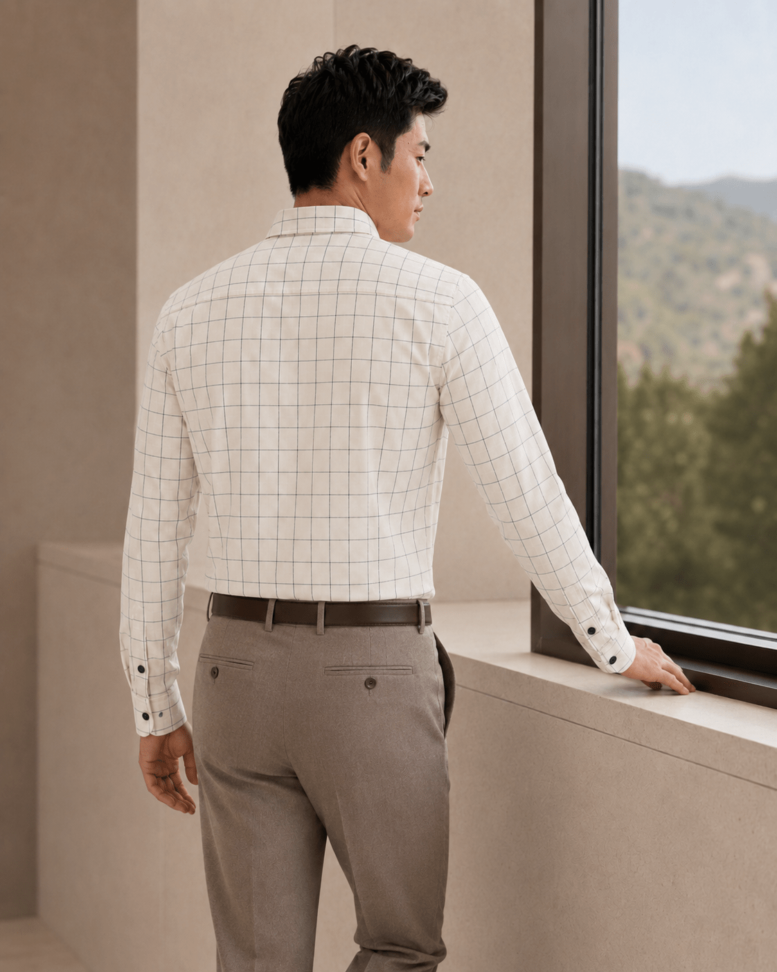 Twill Multi Check Button-Down Shirt - F/X Fusion - Button-Down Dress Shirt - #color_Ecru
