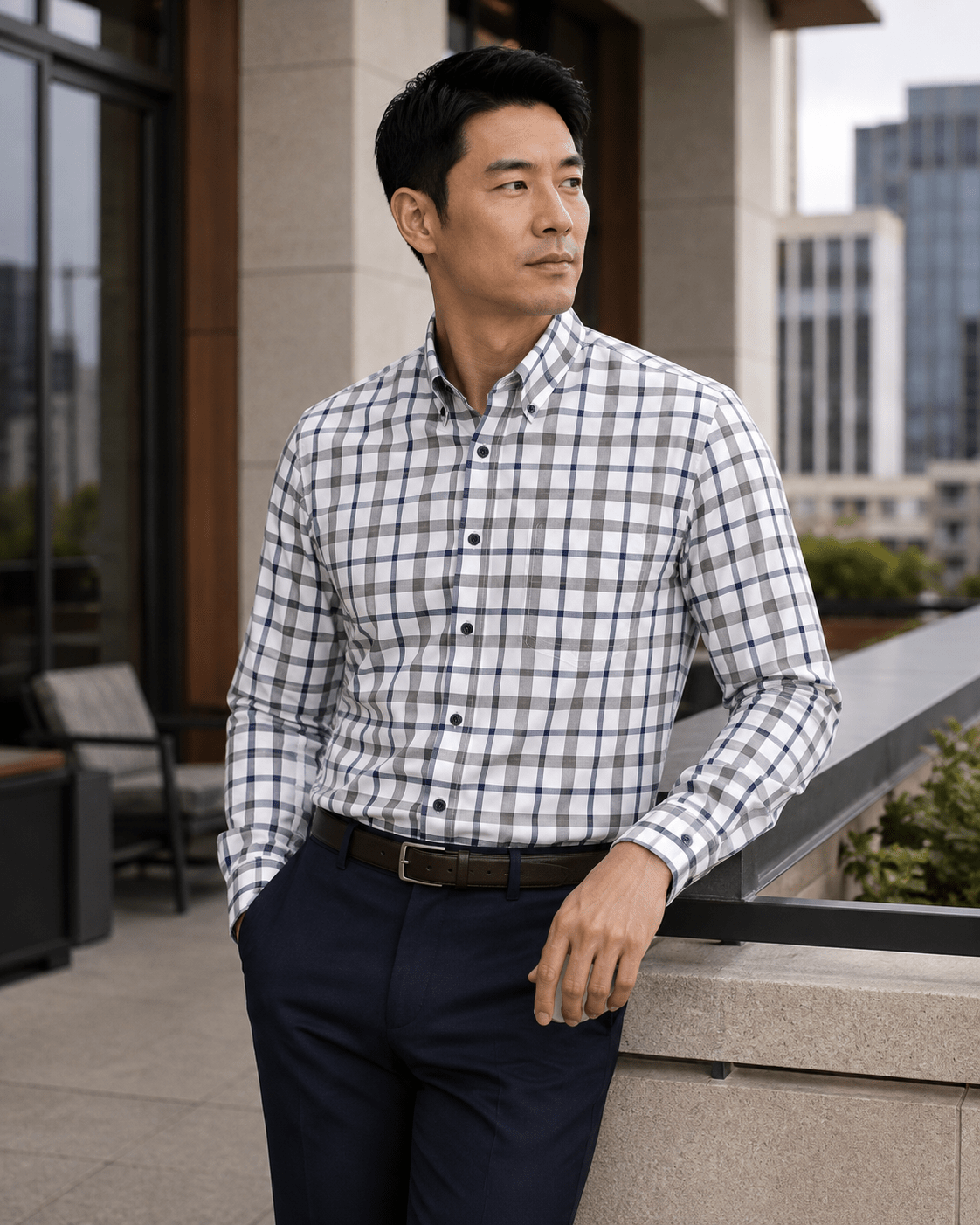 Twill Multi Plaid Button-Down Shirt - F/X Fusion - Button-Down Dress Shirt - #color_White