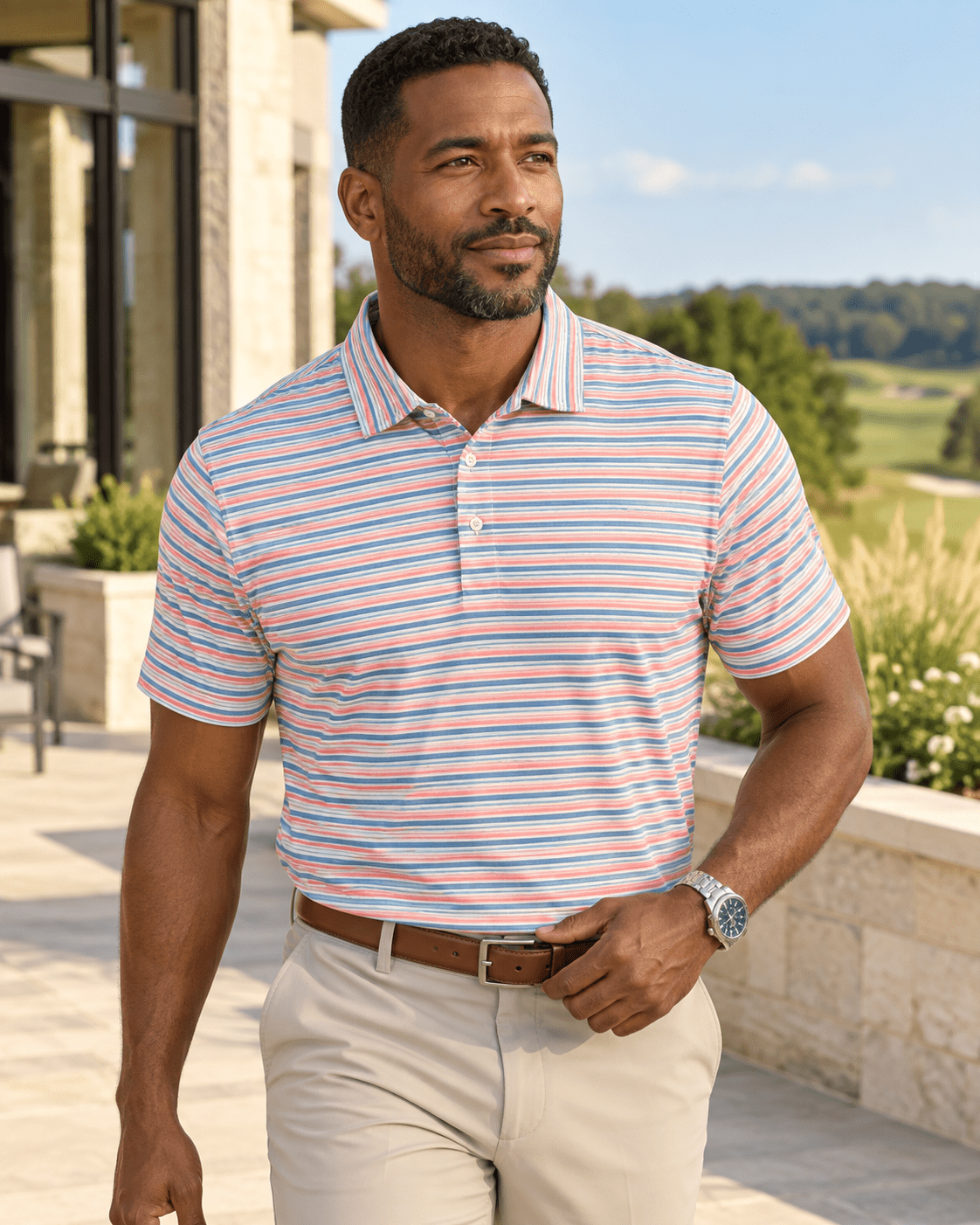 Heather Stripe Performance Golf Polo - F/X Fusion - Golf Polo - #color_Coral