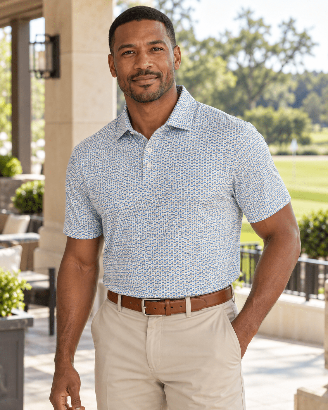 Heather Geo Performance Golf Polo - F/X Fusion - Golf Polo - #color_Blue