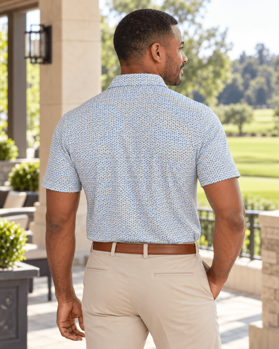 Heather Geo Performance Golf Polo - F/X Fusion - Golf Polo - #color_Blue