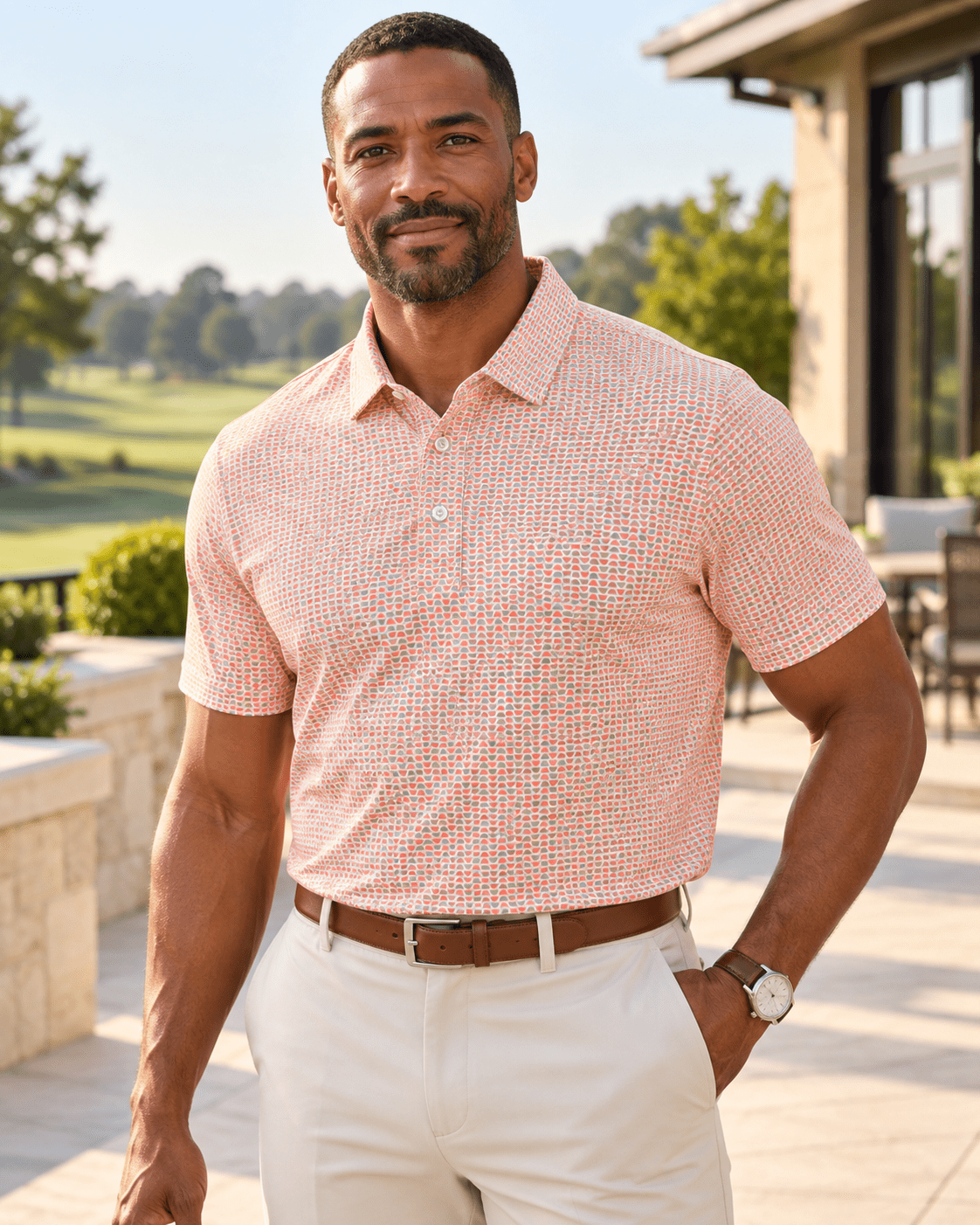 Heather Geo Performance Golf Polo - F/X Fusion - Golf Polo - #color_Coral