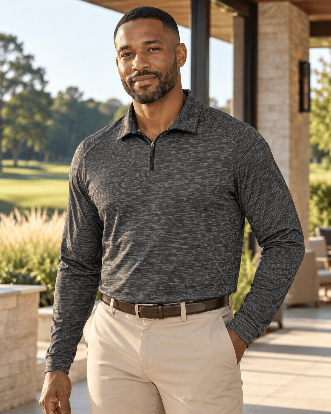 Space Dye Performance Golf Quarter-Zip - F/X Fusion - Golf Quarter-Zip - #color_Charcoal