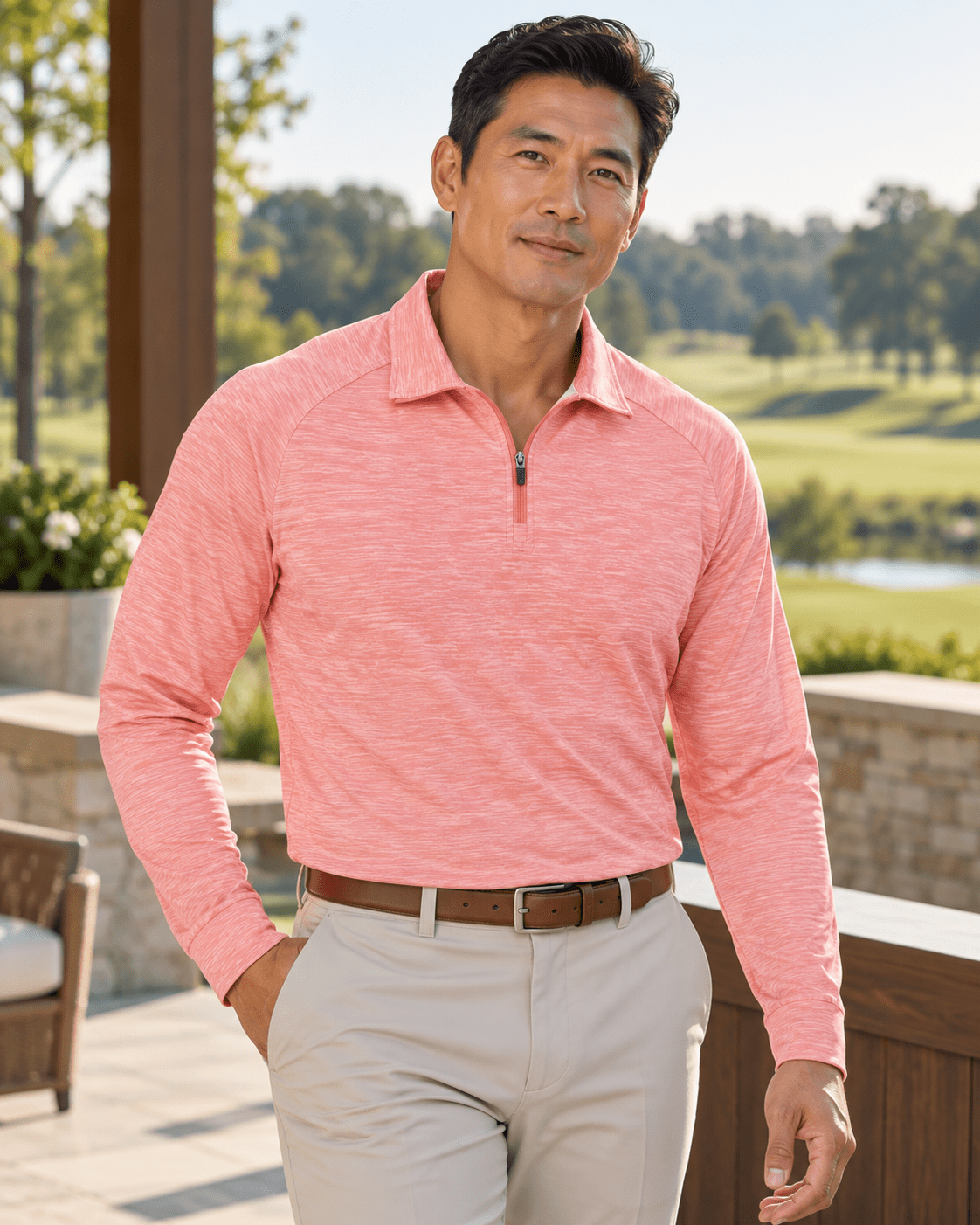Space Dye Performance Golf Quarter-Zip - F/X Fusion - Golf Quarter-Zip - #color_Coral