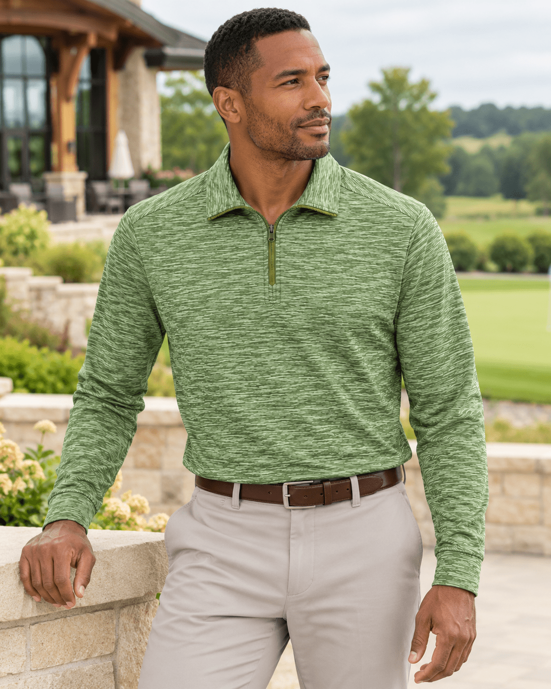 Space Dye Performance Golf Quarter-Zip - F/X Fusion - Golf Quarter-Zip - #color_Dusty Olive