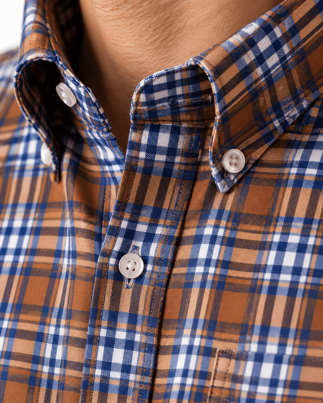 Multi Plaid Button-Down Stretch Shirt - F/X Fusion - Button-Down Dress Shirt - #color_Navy/Brown