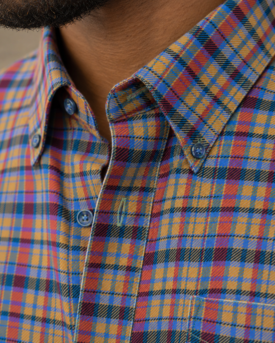 Multi Plaid Stretch Shirt - F/X Fusion - Button-Down Dress Shirt - #color_deep lake/Crimson