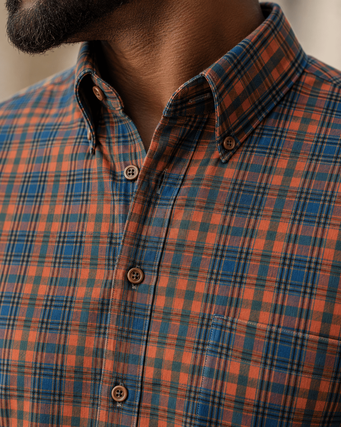 Multi Plaid Stretch Shirt - F/X Fusion - Button-Down Dress Shirt - #color_Burnt Sienna/Hunter