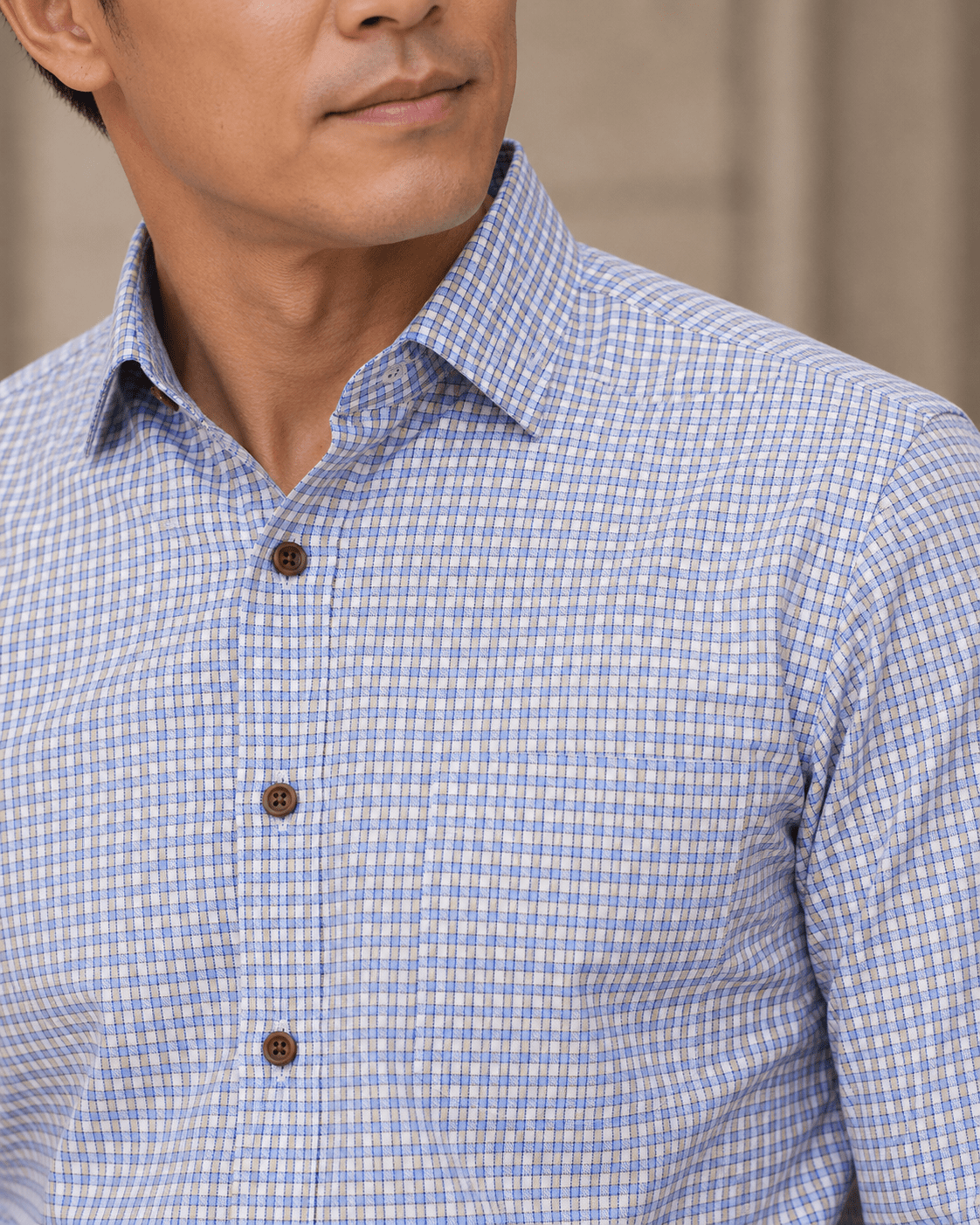 Gingham Check Underbutton Shirt - F/X Fusion - Underbutton Dress shirt - #color_Blue/Taupe