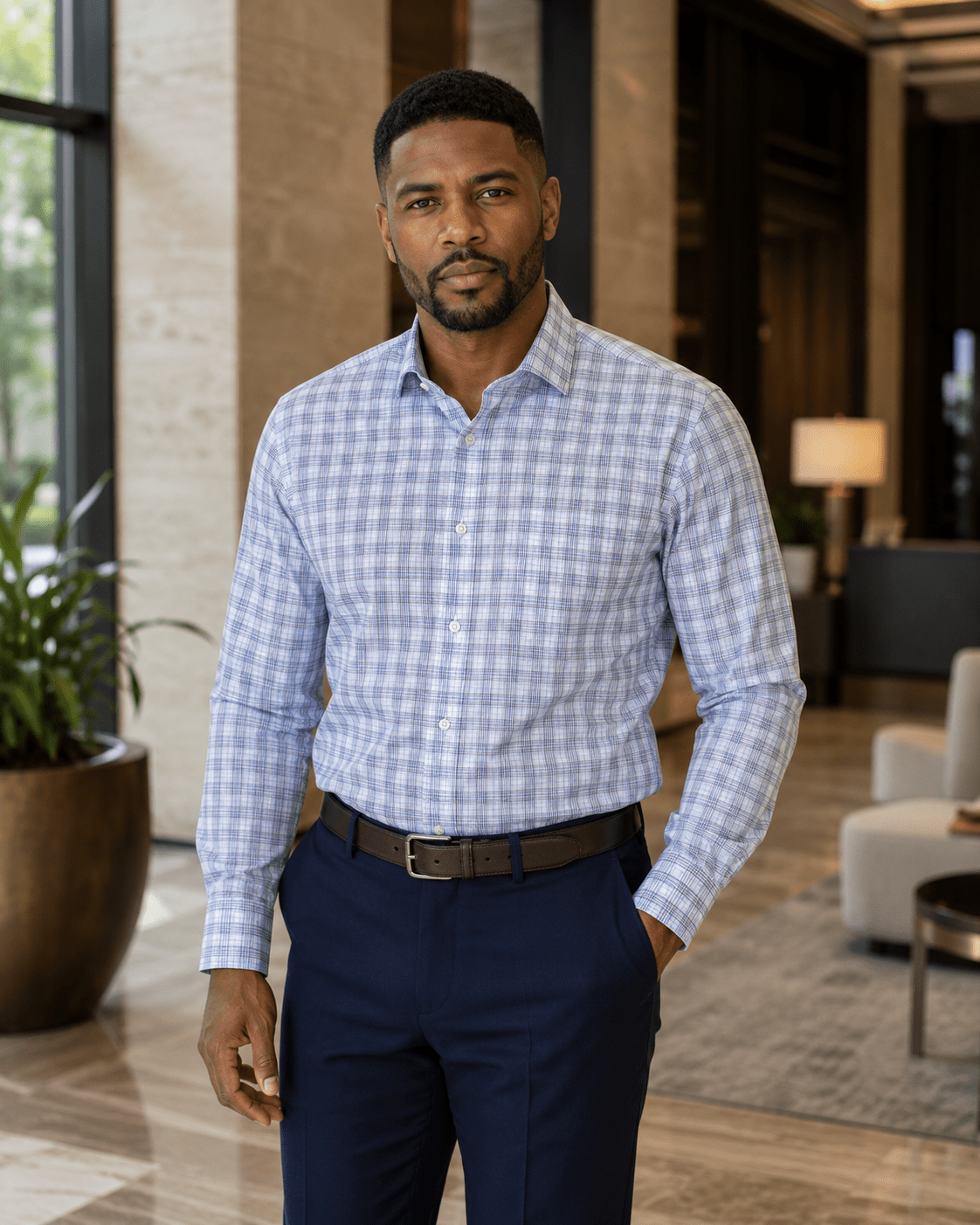 Multi Fineline Plaid Underbutton Shirt - F/X Fusion - Underbutton Dress shirt - #color_Blue