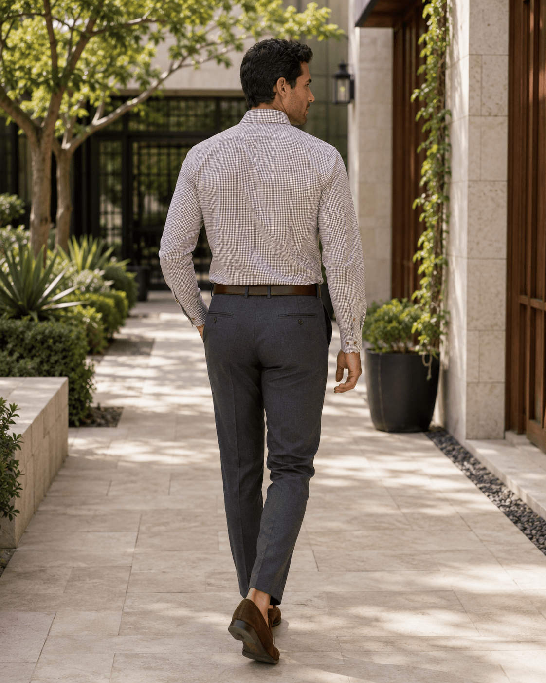 Textured Mini Check Button-Down Shirt - F/X Fusion - Button-Down Dress Shirt - #color_Brown