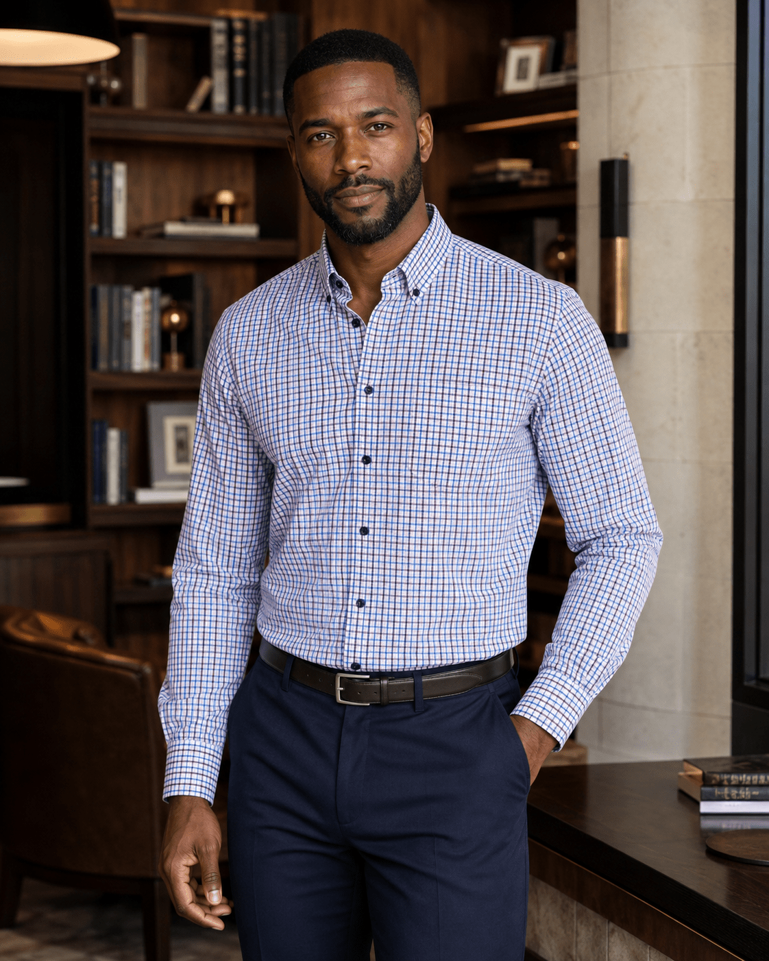 Textured Check Button-Down Shirt - F/X Fusion - Button-Down Dress Shirt - #color_Blue/Purple
