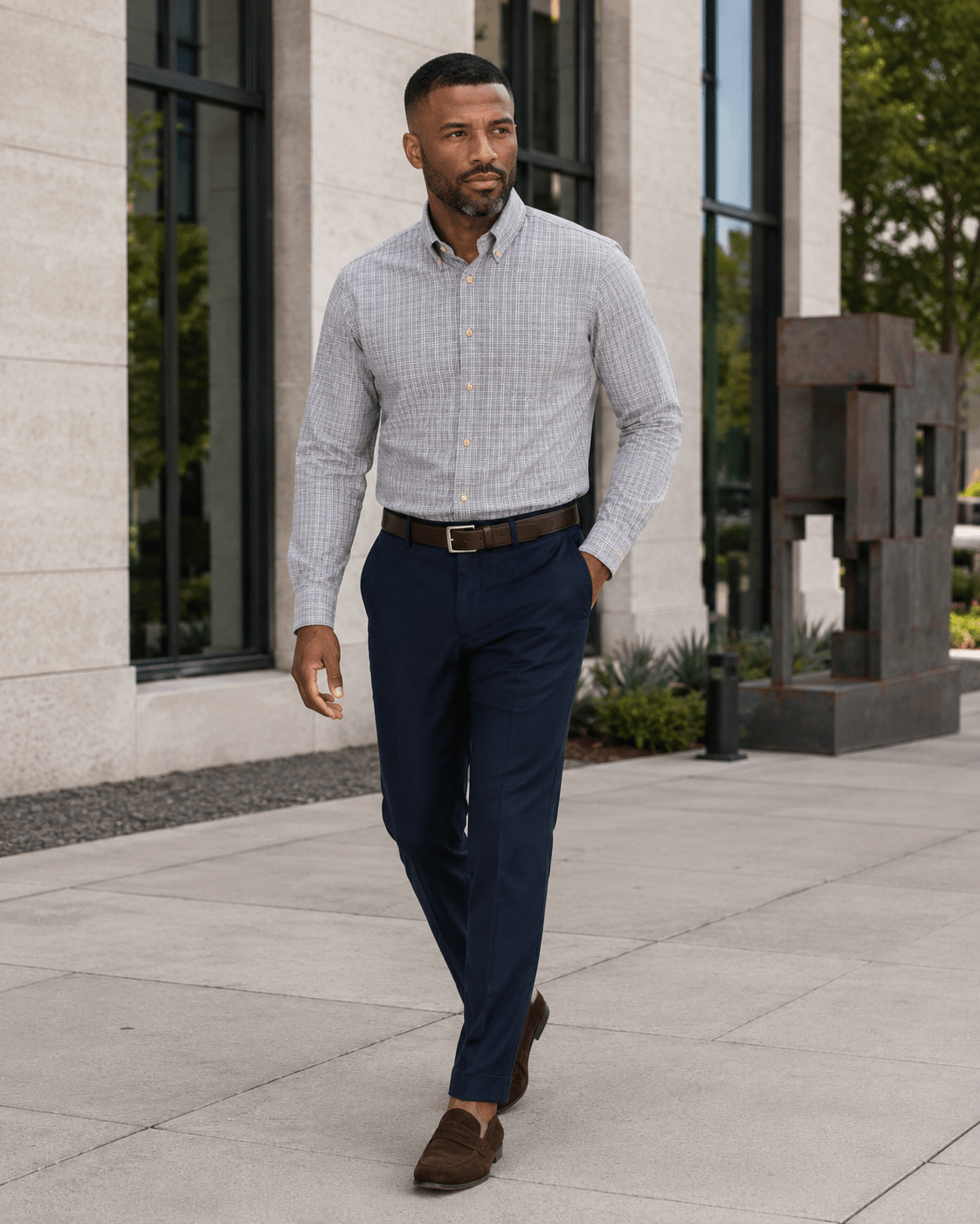 Mini Check Wrinkle Free Button-Down Shirt - F/X Fusion - Button-Down Dress Shirt - #color_Tan/Blue