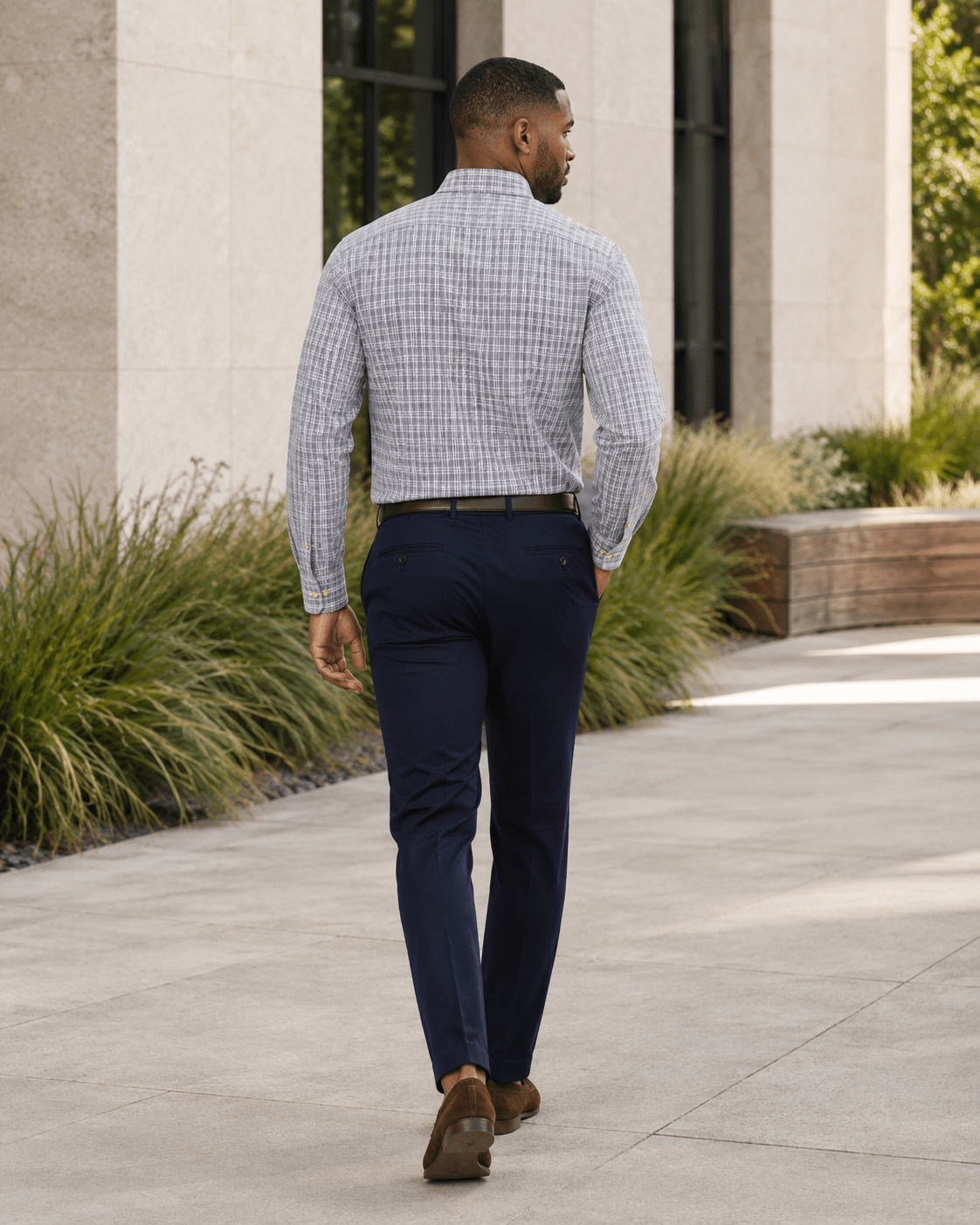 Mini Check Wrinkle Free Button-Down Shirt - F/X Fusion - Button-Down Dress Shirt - #color_Tan/Blue