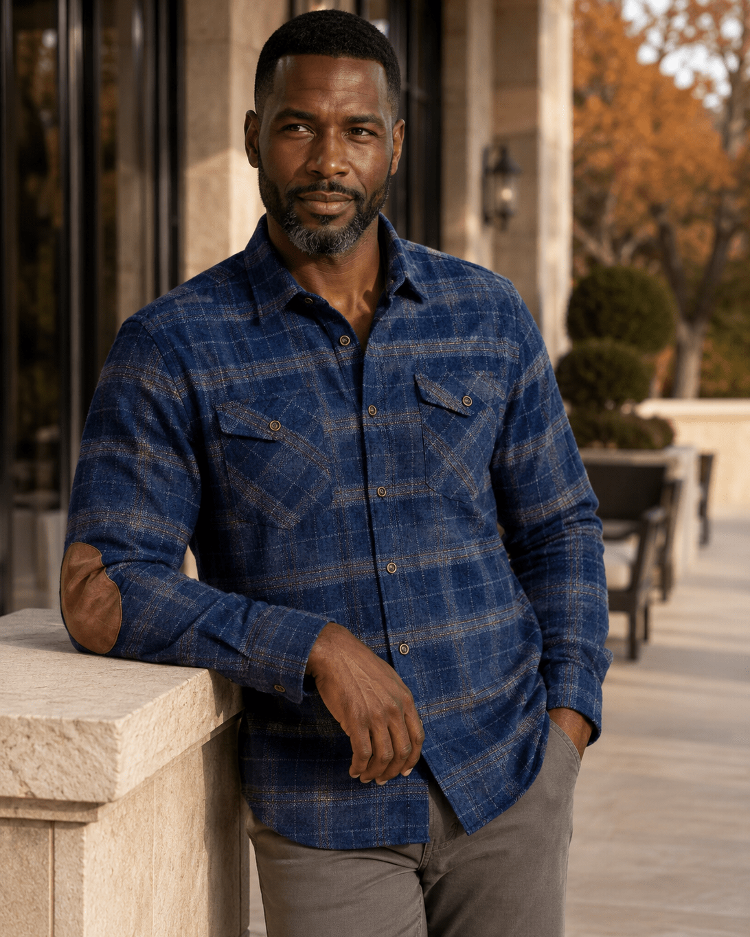 Textured Plaid Button-Up Shirt - F/X Fusion - Overshirt Button-Up - #color_Navy