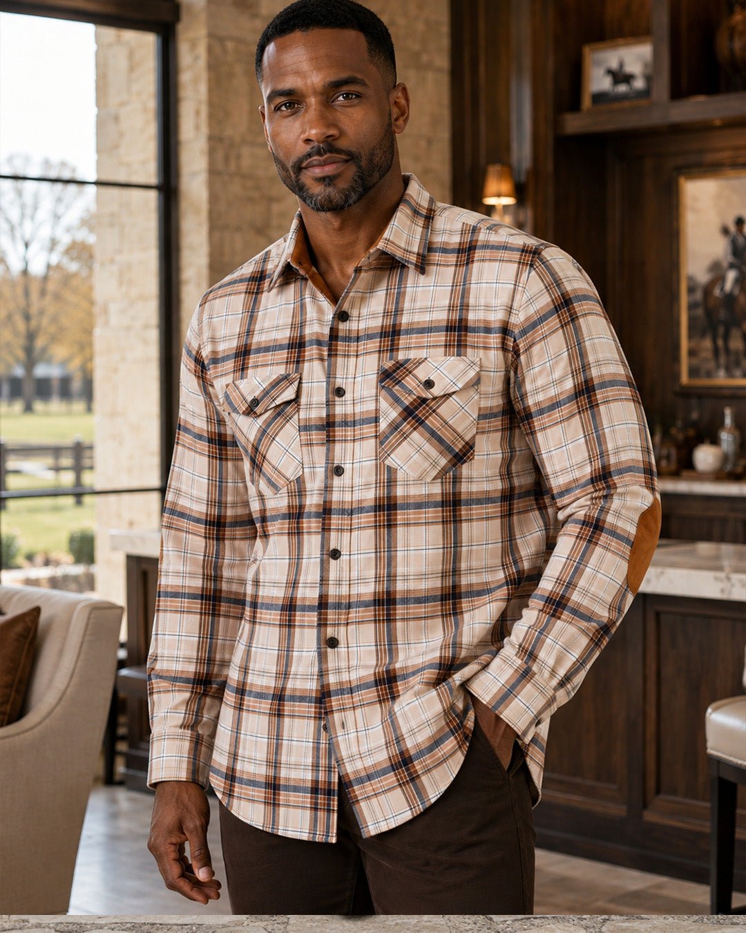 Micro-Fleece Plaid Button-Up Shirt - F/X Fusion - Overshirt Button-Up - #color_Bronze