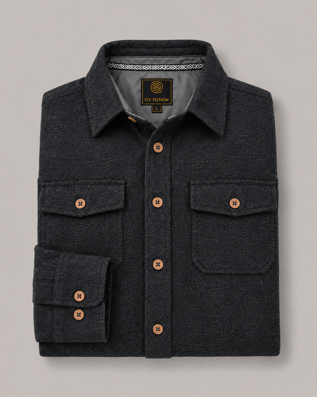 Washed Stretch Cord Button-Up Shirt - F/X Fusion - Overshirt Button-Up - #color_Black