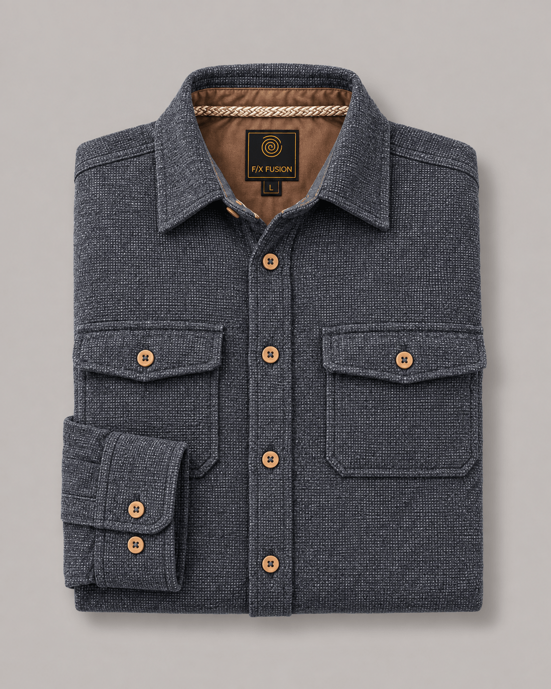 Washed Stretch Cord Button-Up Shirt - F/X Fusion - Overshirt Button-Up - #color_Indigo