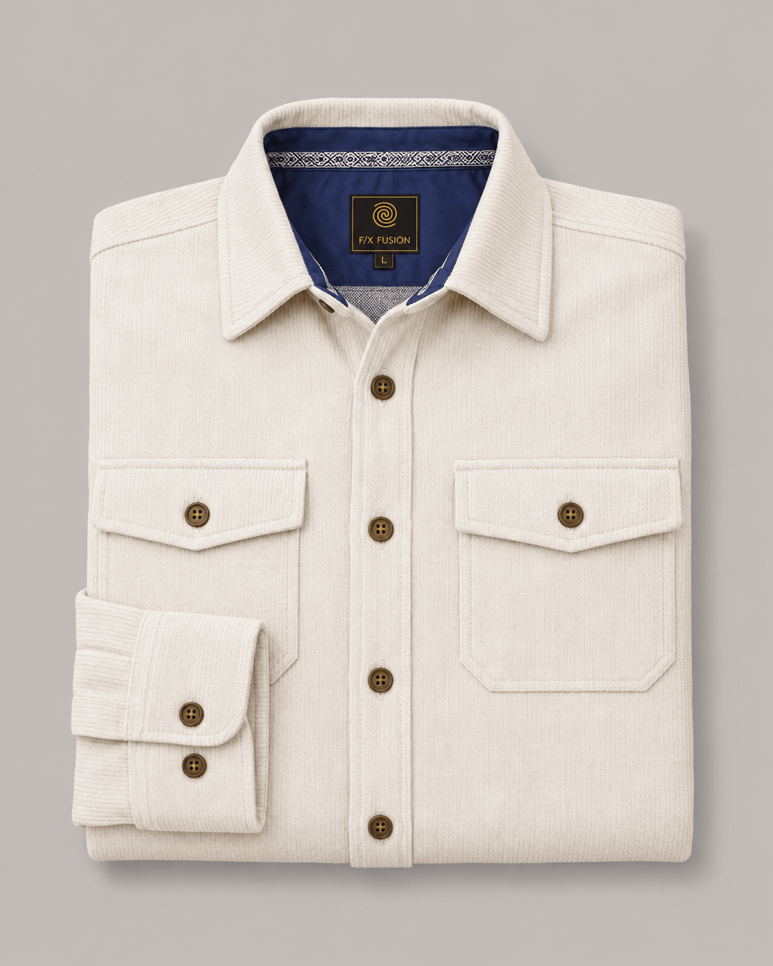 Washed Stretch Cord Button-Up Shirt - F/X Fusion - Overshirt Button-Up - #color_Sand