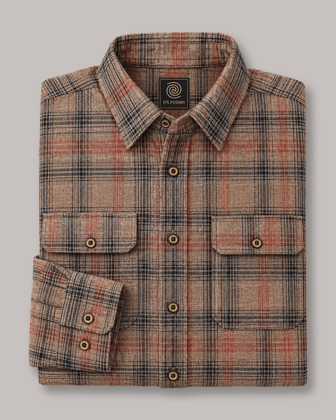 Stretch Plaid Flannel Shirt - F/X Fusion - Flannel Shirt - #color_Brown multi