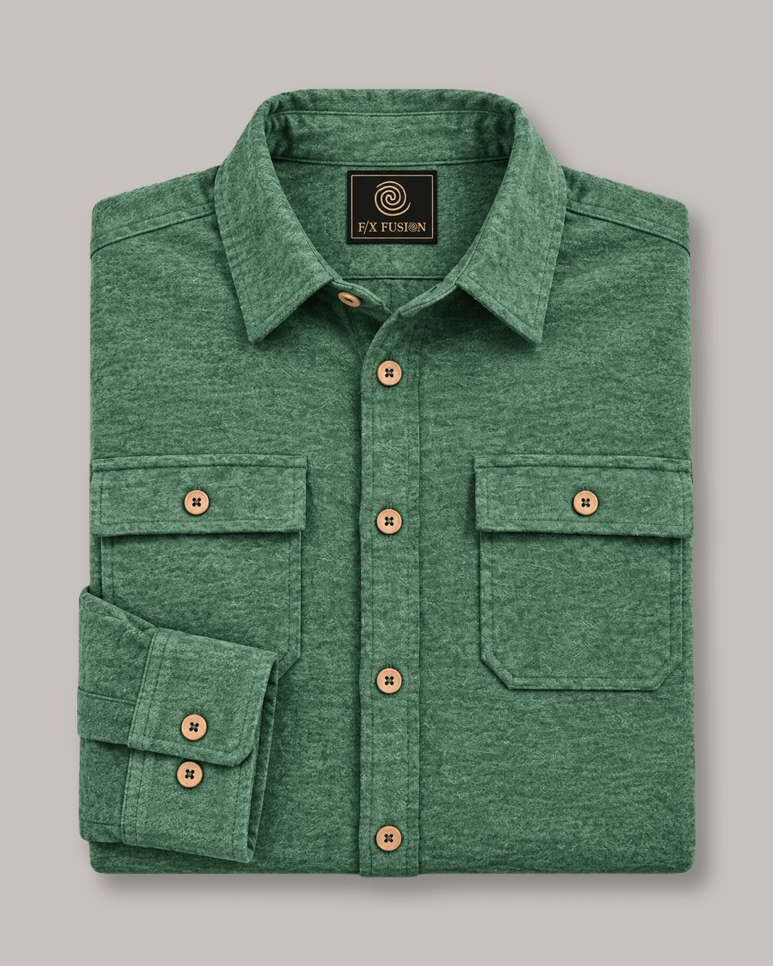 Cashmere Soft Touch Shirt - F/X Fusion - Button-Up Overshirt - #color_Olive