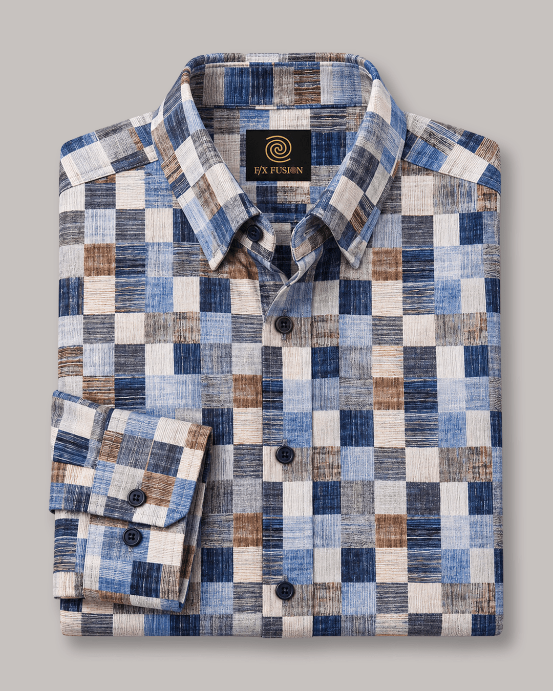 Textured Check Underbutton Shirt - F/X Fusion - Underbutton Dress shirt - #color_Blue/Tan
