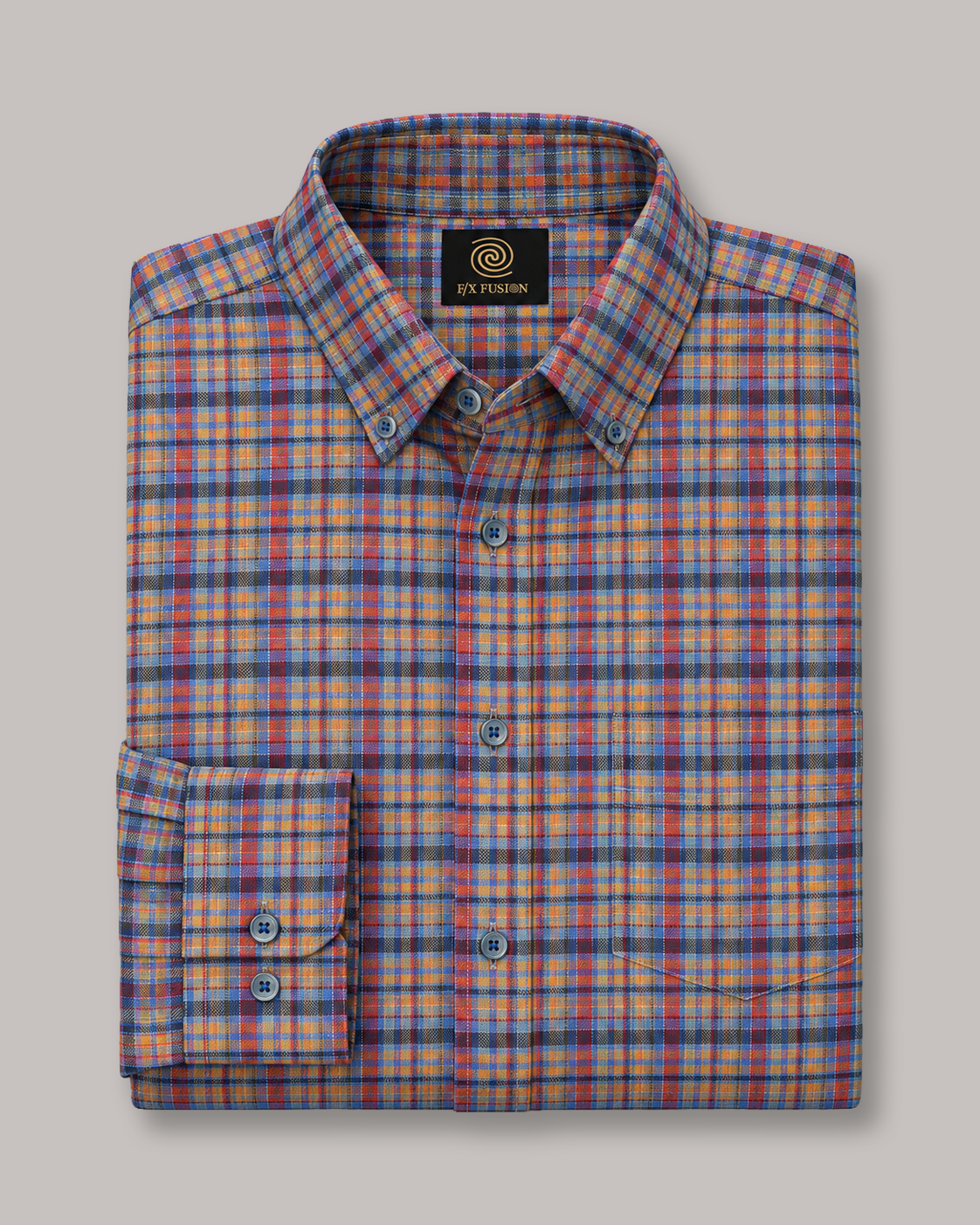 Multi Plaid Stretch Shirt - F/X Fusion - Button-Down Dress Shirt - #color_Deep Lake/Crimson