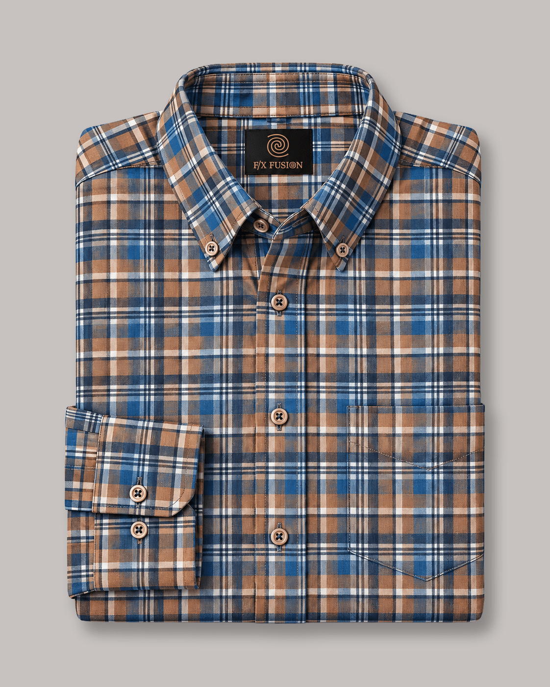 Multi Plaid Button-Down Stretch Shirt - F/X Fusion - Button-Down Dress Shirt - #color_Deep Lake/Gold