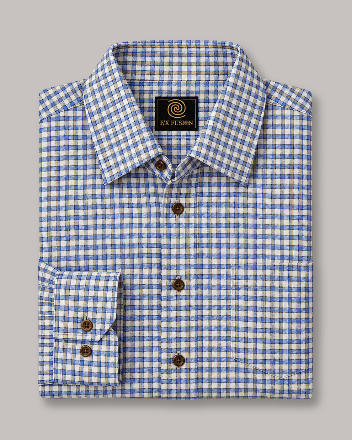 Gingham Check Underbutton Shirt - F/X Fusion - Underbutton Dress shirt - #color_Blue/Taupe