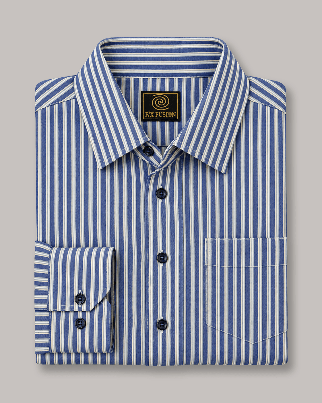 Multi Stripe Underbutton Shirt - F/X Fusion - Underbutton Dress shirt - #color_Indigo/Taupe