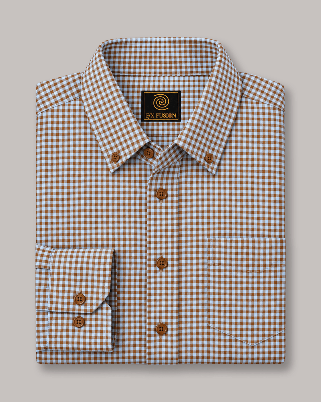 Textured Mini Check Button-Down Shirt - F/X Fusion - Button-Down Dress Shirt - #color_Brown