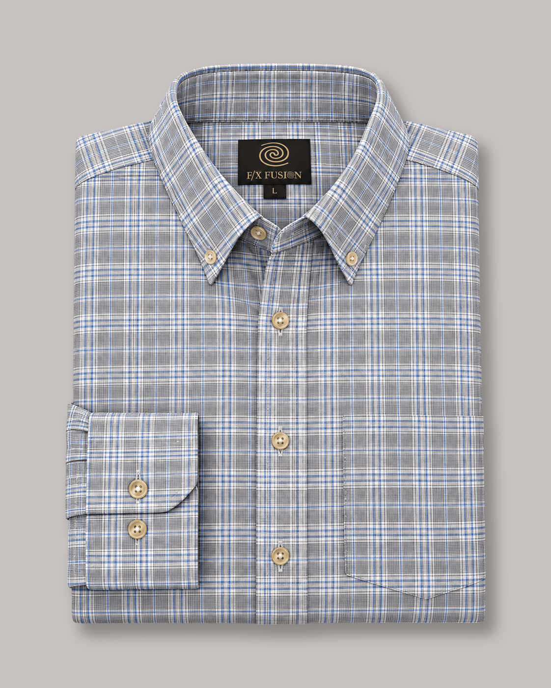 Mini Check Wrinkle Free Button-Down Shirt - F/X Fusion - Button-Down Dress Shirt - #color_Tan/Blue