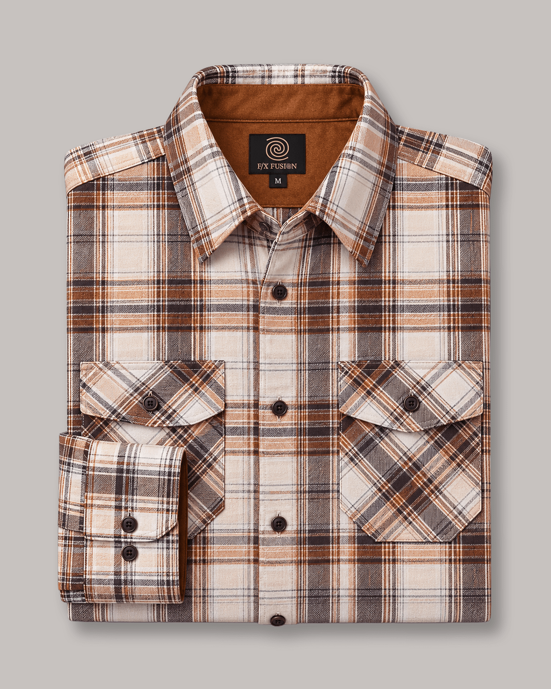Micro-Fleece Plaid Button-Up Shirt - F/X Fusion - Overshirt Button-Up - #color_Bronze