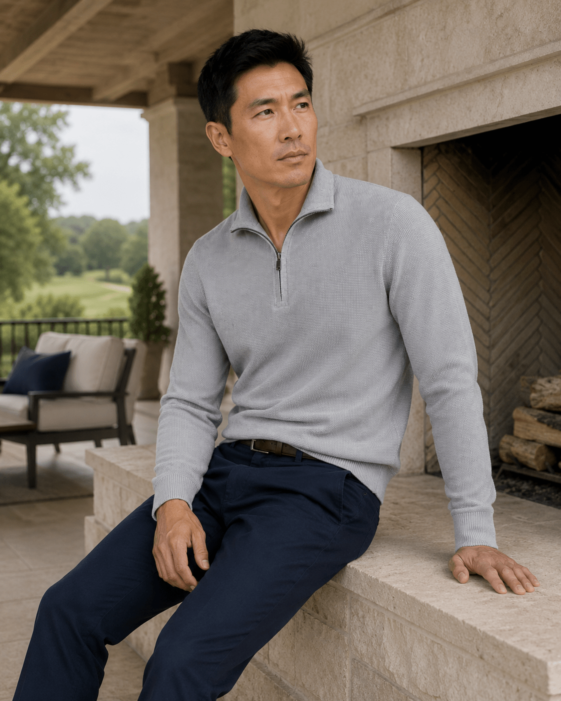 Sandwashed Thermal Quarter-Zip Sweater - F/X Fusion - Quarter-Zip Sweater - #color_Grey