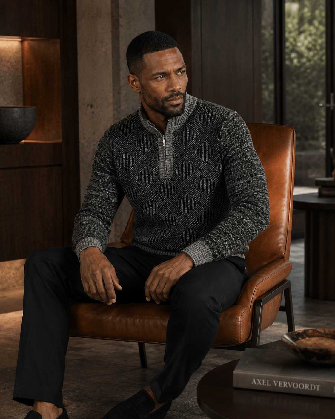 Textured Lattice Quarter-Zip Sweater - F/X Fusion - Quarter-Zip Sweater - #color_Grey