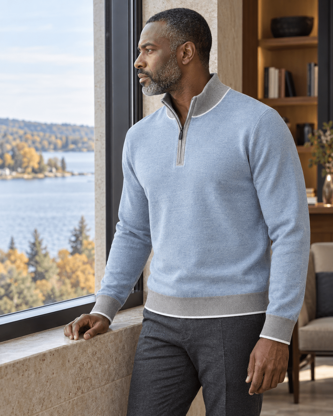 Birdseye Quarter-Zip Sweater - F/X Fusion - Quarter-Zip Sweater - #color_Grey