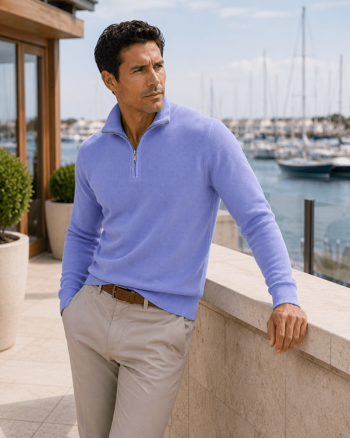 Sandwashed Thermal Quarter-Zip Sweater - F/X Fusion - Quarter-Zip Sweater - #color_Infinity