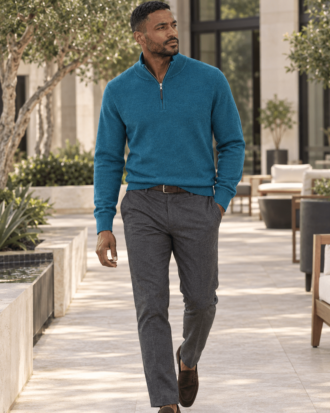 Cotton-Blend Quarter-Zip Sweater - F/X Fusion - Quarter-Zip Sweater - #color_Mallard Heather