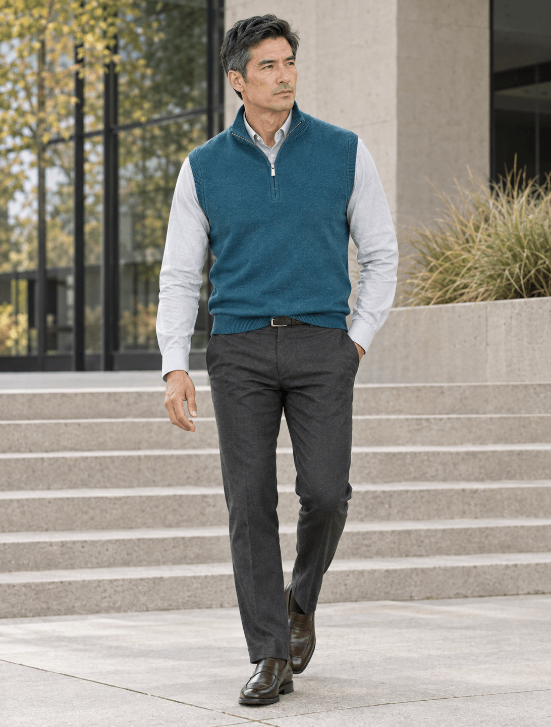 Cotton-Blend Quarter-Zip Vest - F/X Fusion - Quarter-Zip Vest - #color_Mallard Heather