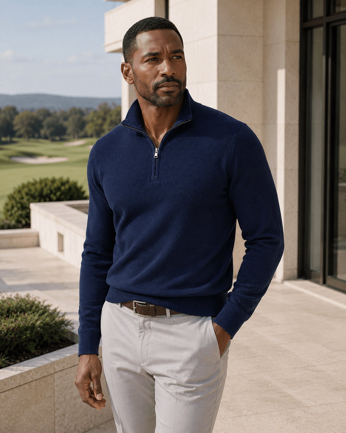 Sandwashed Thermal Quarter-Zip Sweater - F/X Fusion - Quarter-Zip Sweater - #color_Midnight