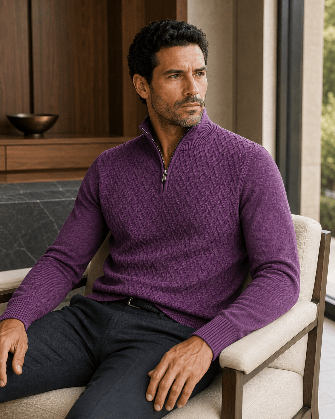 Textured Quarter-Zip Sweater - F/X Fusion - Quarter-Zip Sweater - #color_Mulberry Heather