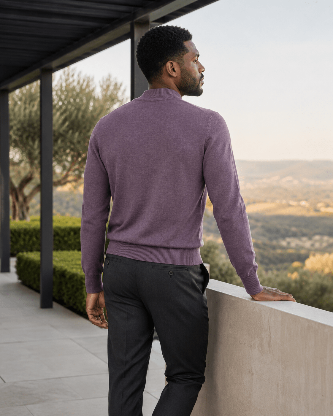 Cotton-Blend Mock Neck Sweater - F/X Fusion - Mock Neck Sweater - #color_Mulberry Heather