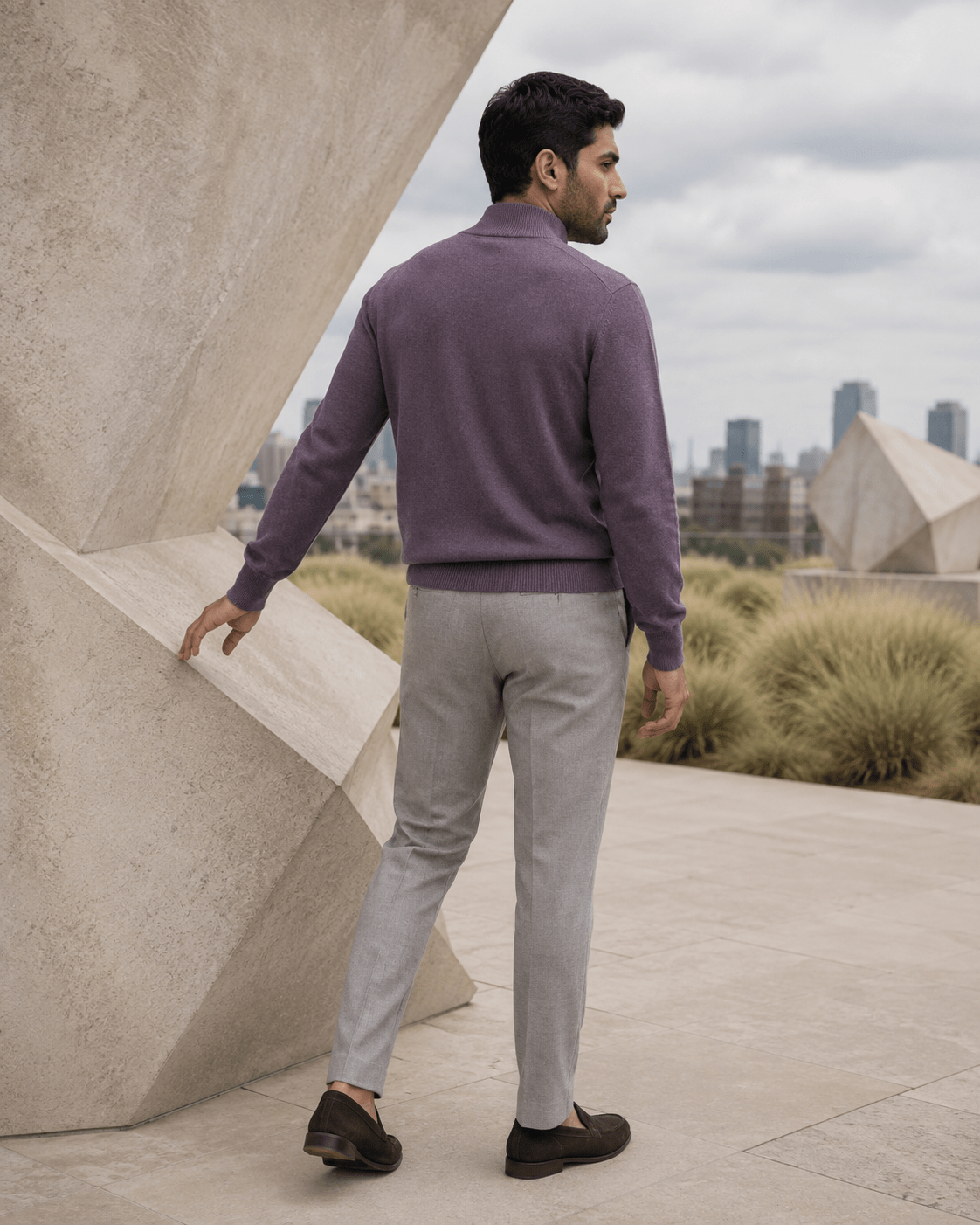 Cotton-Blend Quarter-Zip Sweater - F/X Fusion - Quarter-Zip Sweater - #color_Mulberry Heather
