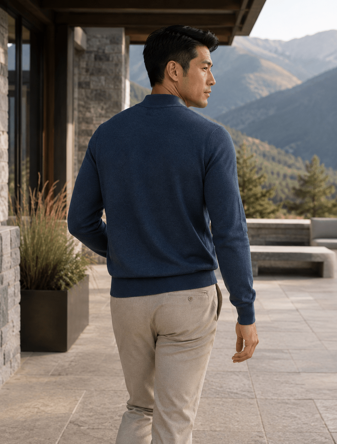 Cotton-Blend Mock Neck Sweater - F/X Fusion - Mock Neck Sweater - #color_Navy