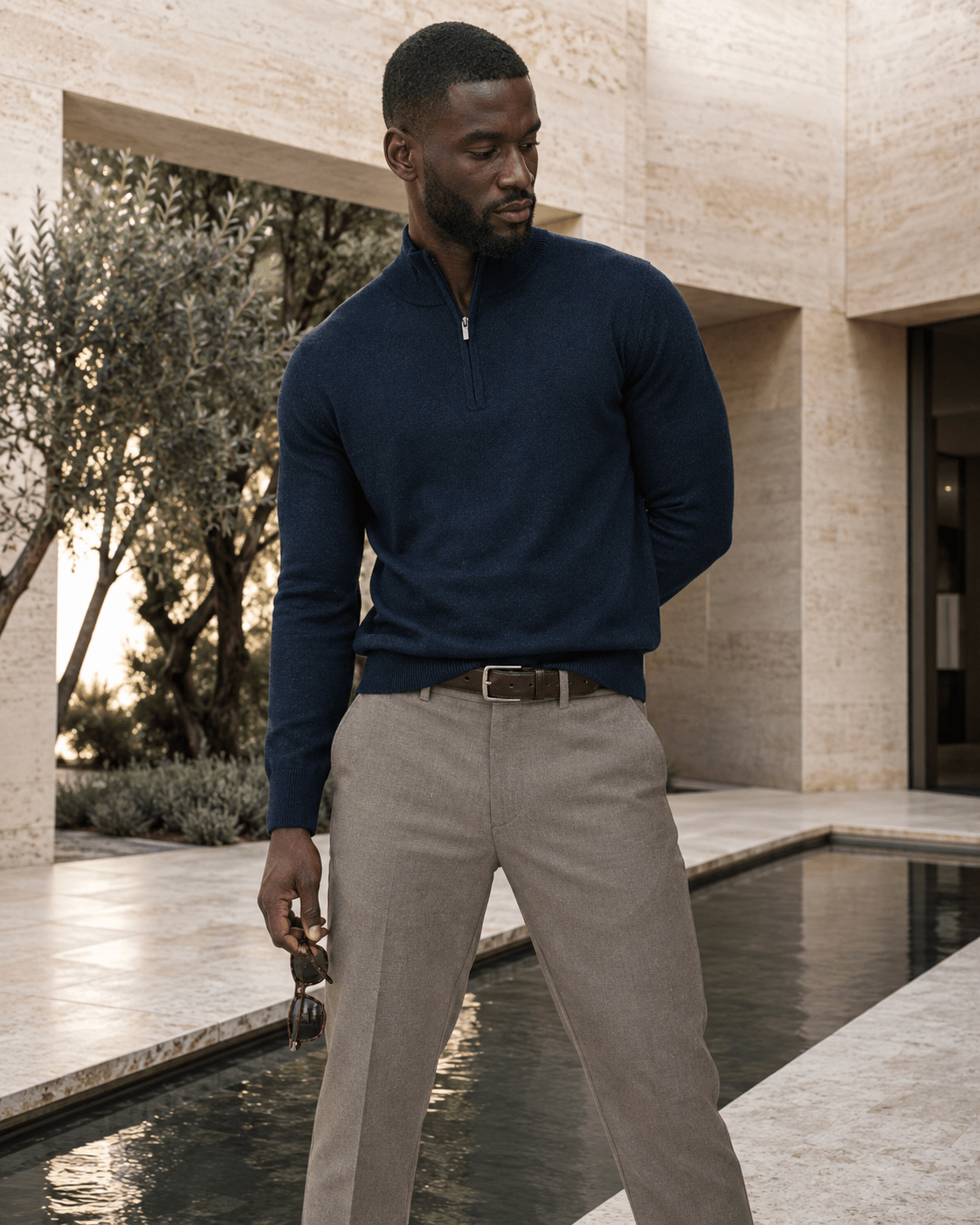 Cotton-Blend Quarter-Zip Sweater - F/X Fusion - Quarter-Zip Sweater - #color_Navy