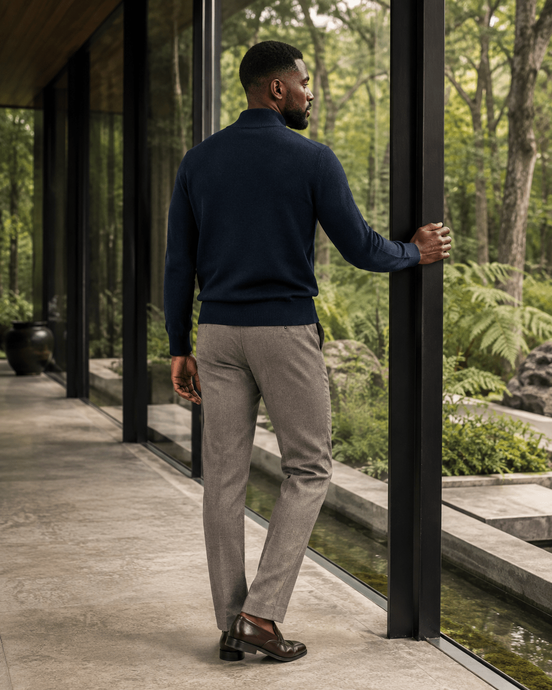Cotton-Blend Quarter-Zip Sweater - F/X Fusion - Quarter-Zip Sweater - #color_Navy