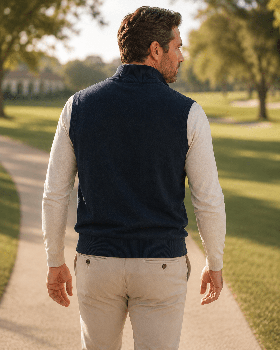 Cotton-Blend Quarter-Zip Vest - F/X Fusion - Quarter-Zip Vest - #color_Navy