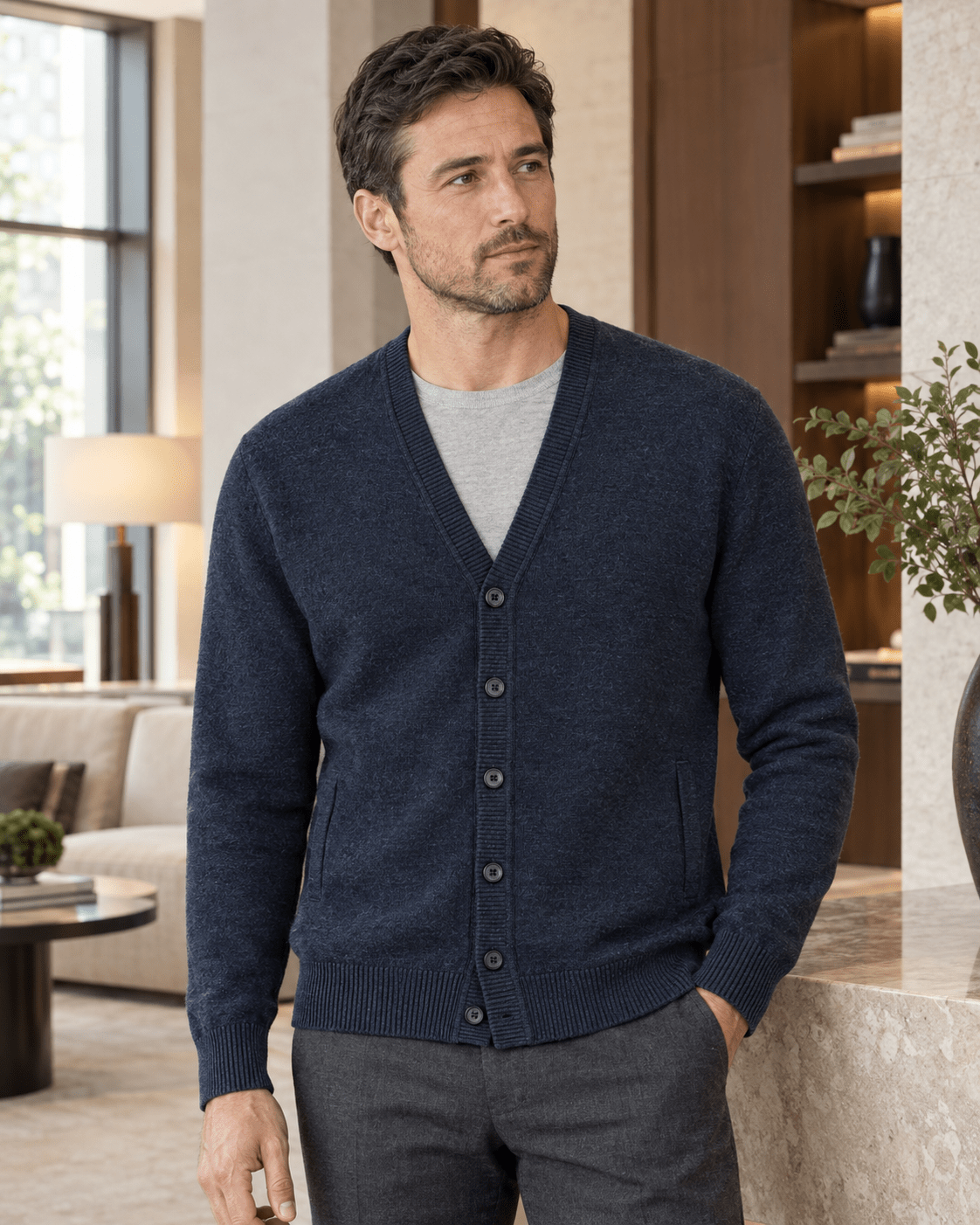Jersey Button Cardigan Sweater - F/X Fusion - Cardigan Sweater - #color_Navy