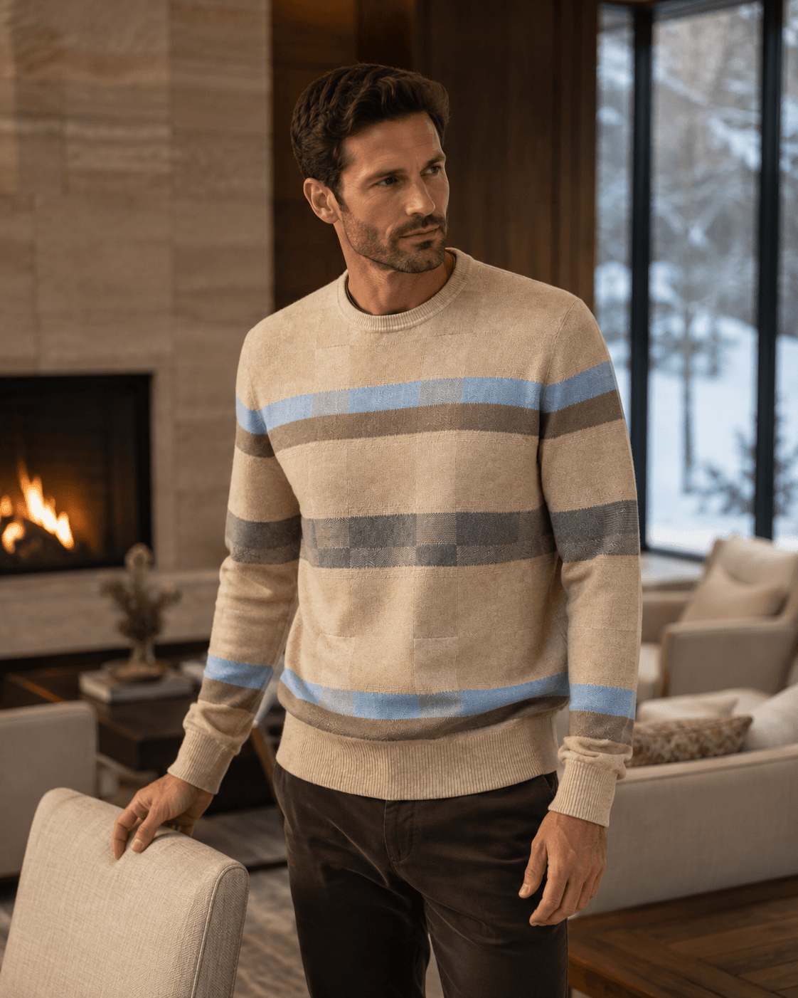 Textured Patterned Crewneck Sweater - F/X Fusion - Crewneck Sweater - #color_Oatmeal
