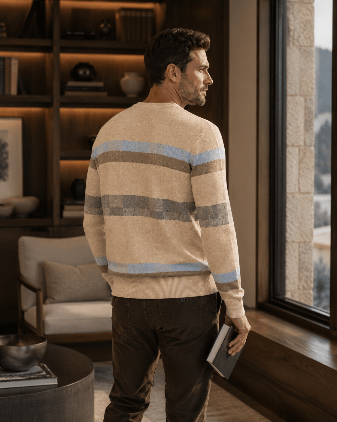 Textured Patterned Crewneck Sweater - F/X Fusion - Crewneck Sweater - #color_Oatmeal